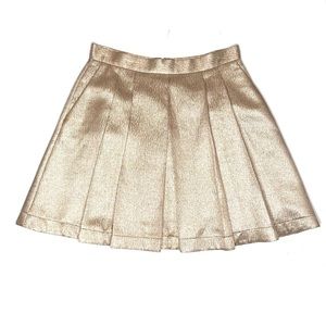 CLUB MONACO Champagne Silk & Metallic Blend Pleated Mini Skirt